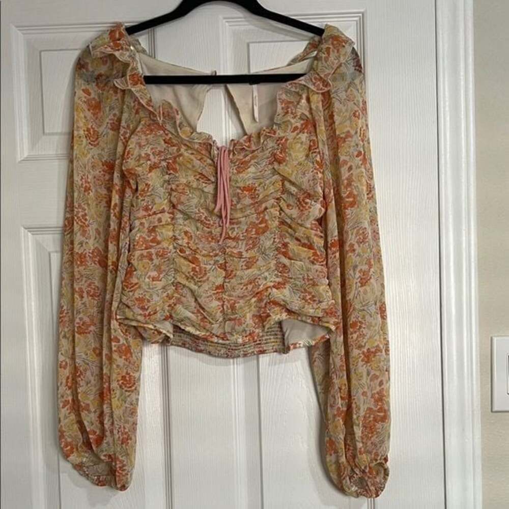 Free People Floral Blouse - Cream and Orange